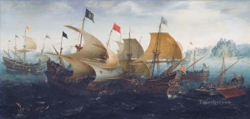  Navales Arte - Aert Anthonisz La batalla de Cádiz 1608 Batallas navales